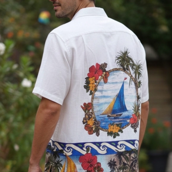 Caribbean Other - Caribbean Men' Shirt Size XLT Tall Linen Blend Short Sleeve button Up White (44)